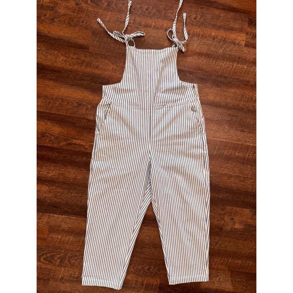 Madewell XXL Blue White Striped Tie Strap Overalls Jumpsuit Cropped
